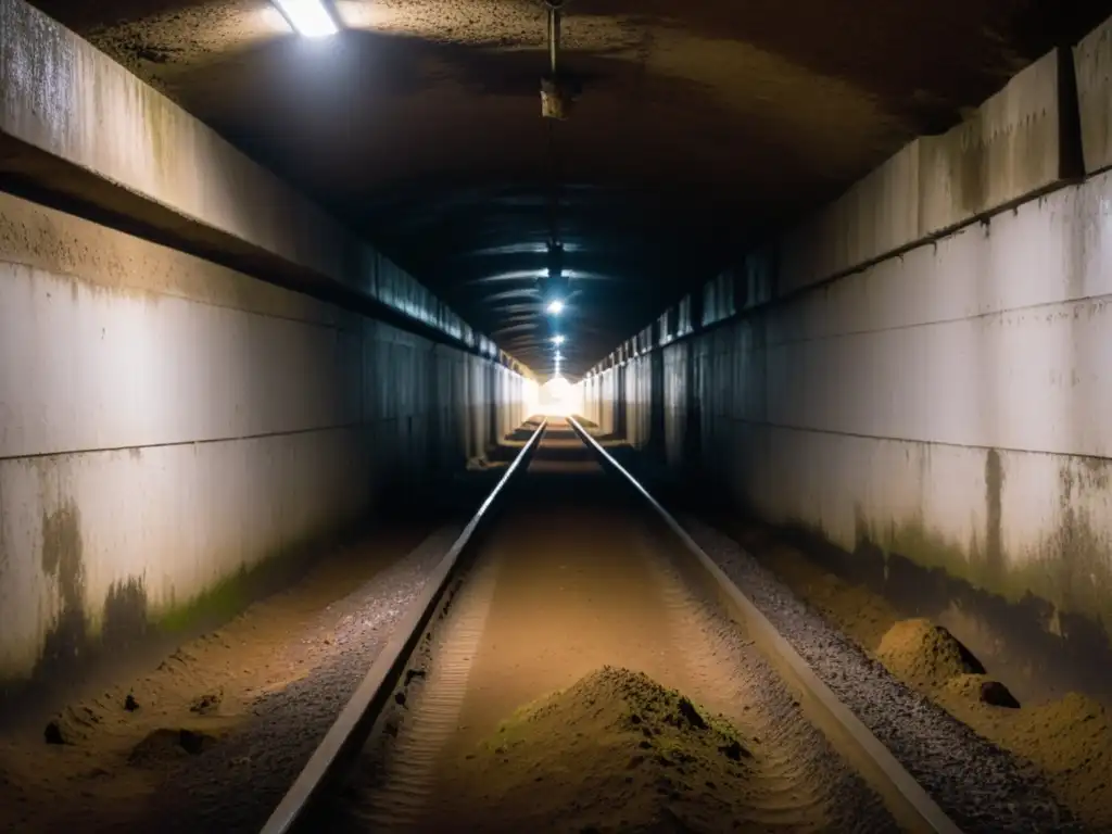 Un túnel estrecho y oscuro con paredes rugosas y sucias