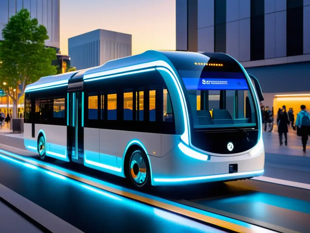 Un vehículo de transporte público futurista con diseño modular y asistencia automatizada