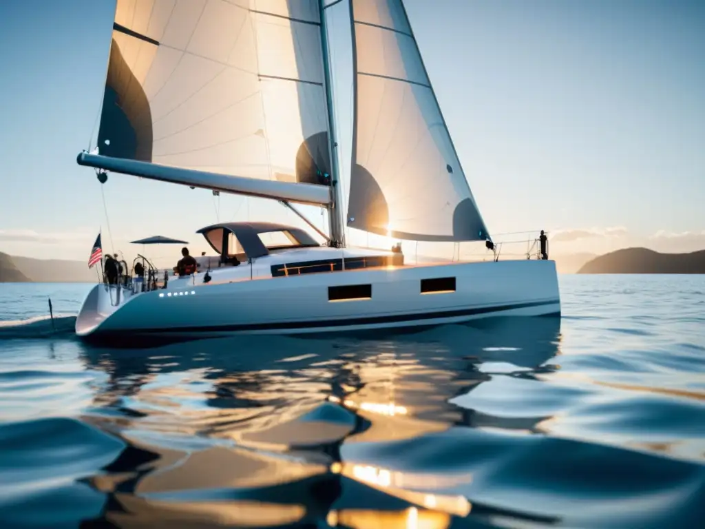 Vela de alta tecnología en moderno velero, con tejido translúcido y diseño innovador, navegando en el mar