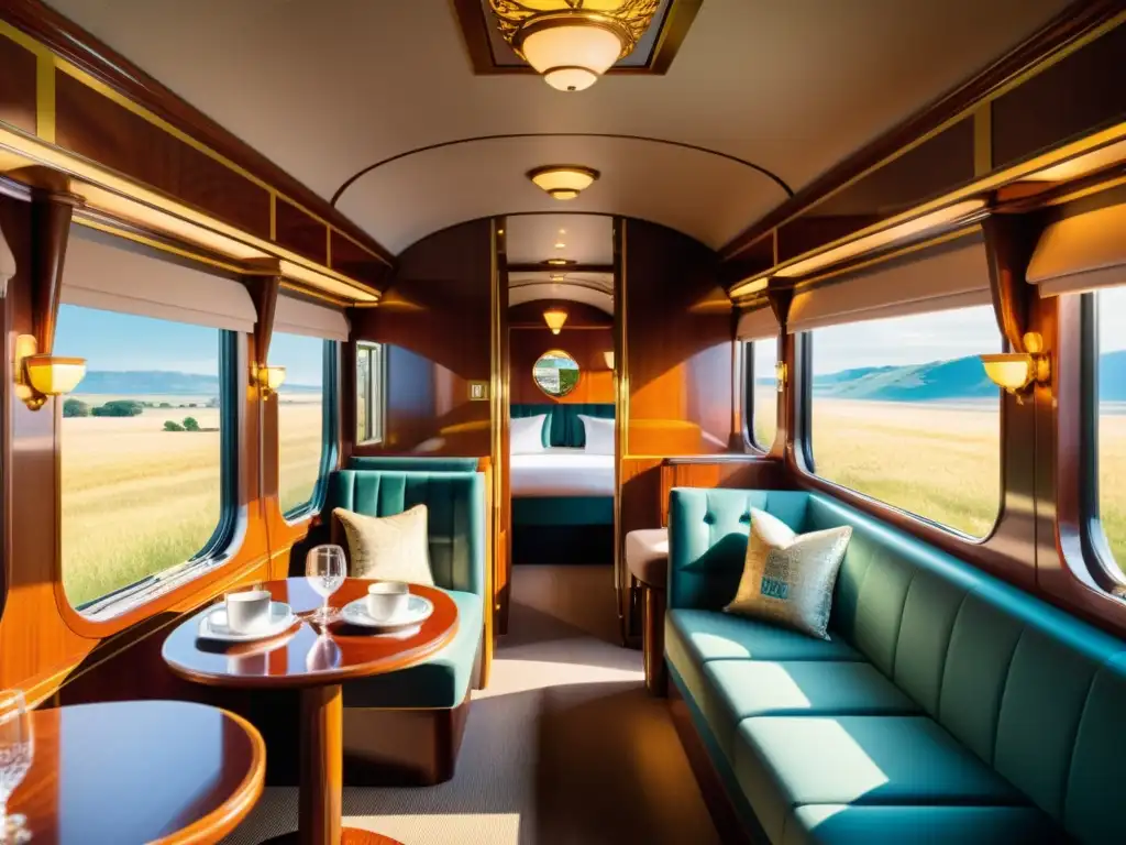 Un viaje de lujo en ferrocarriles transcontinentales, con suites elegantes, decoración opulenta y vistas panorámicas impresionantes