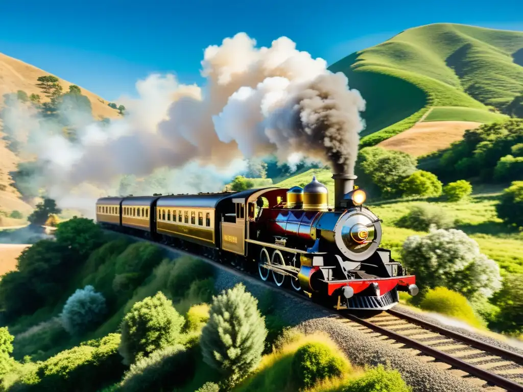 Un viaje en tren de vapor a través de un paisaje escénico, evocando la elegancia y la nostalgia de la era dorada de Hollywood