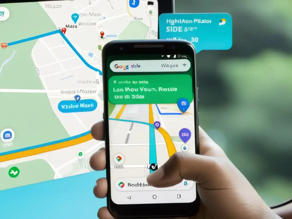 Un viajero compara Waze y Google Maps en su smartphone, ponderando la privacidad y uso de datos