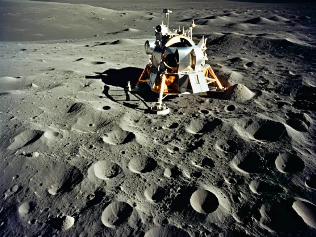 La evolución de los viajes espaciales: Detalle de la nave Apollo 11 sobre la luna, con la Tierra de fondo