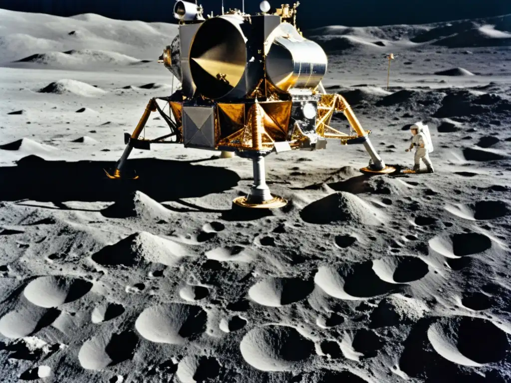 La evolución de los viajes espaciales: Imagen impactante de la nave Apollo 11 en la superficie lunar, con la Tierra de fondo