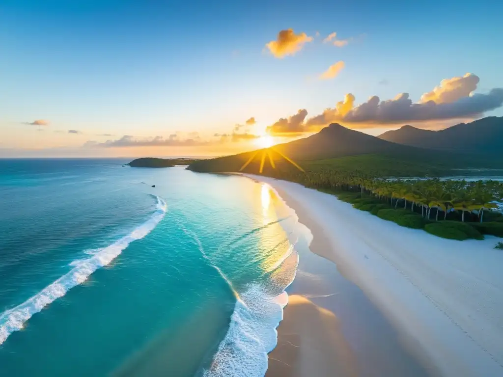 Vibrante atardecer en la playa capturado desde drone