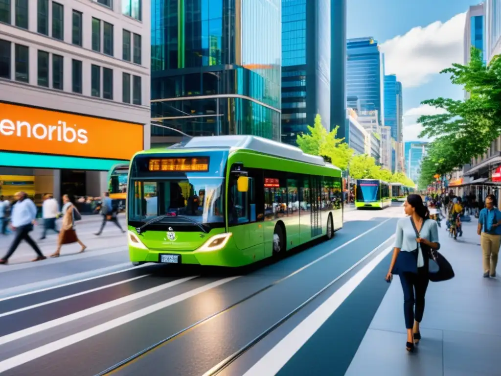 Escena urbana: diversidad de transporte y energía de la ciudad Vibrante calle urbana con opciones de transporte sostenible y energía citadina