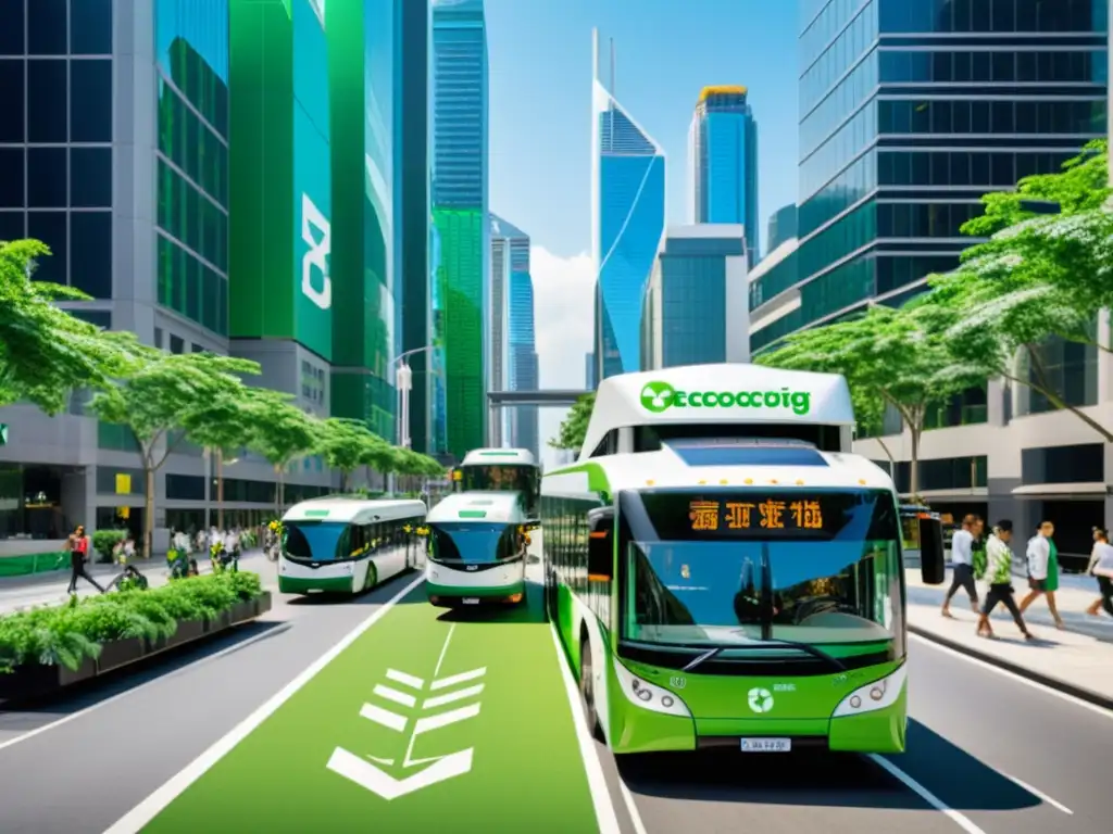 Vibrante ciudad ecoamigable con logística verde reducción huella carbono transporte