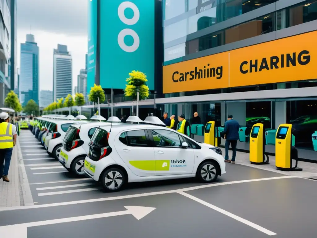 Vibrante escena de carsharing urbano con desafíos logísticos en Car Sharing