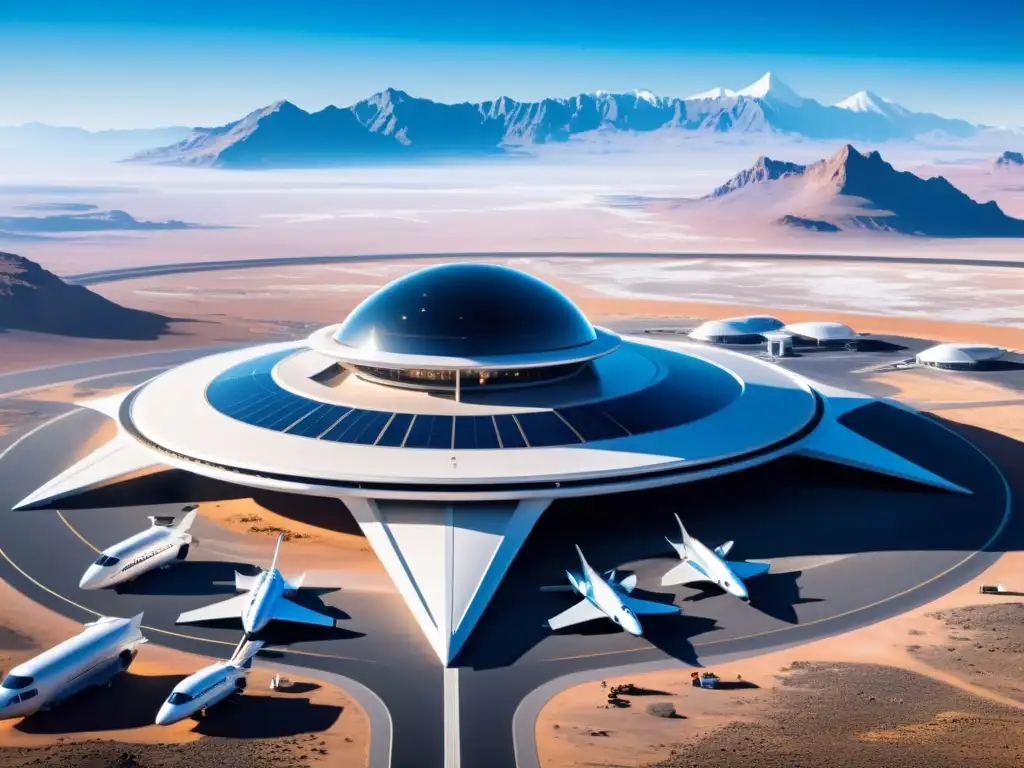 Vibrante espacio turístico del futuro, donde turistas se preparan para su viaje más allá de la atmósfera terrestre