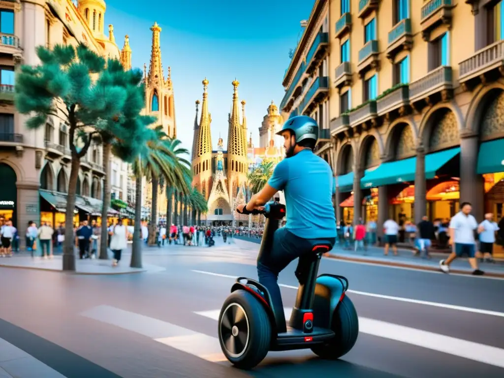 Vibrante Barcelona desde la perspectiva de un paseo en Segway, ideal para recorrer ciudades en Segway