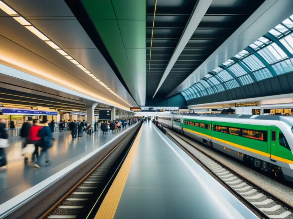 Vibrante estación de transporte multifuncional con moderna arquitectura, flujo de personas y diversidad de medios de movilidad