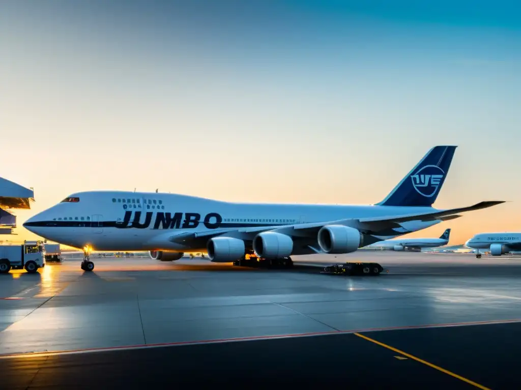 Vista aérea de un bullicioso aeropuerto con aviones jumbo alineados para despegar, reflejando la aviación y globalización en siglo XX