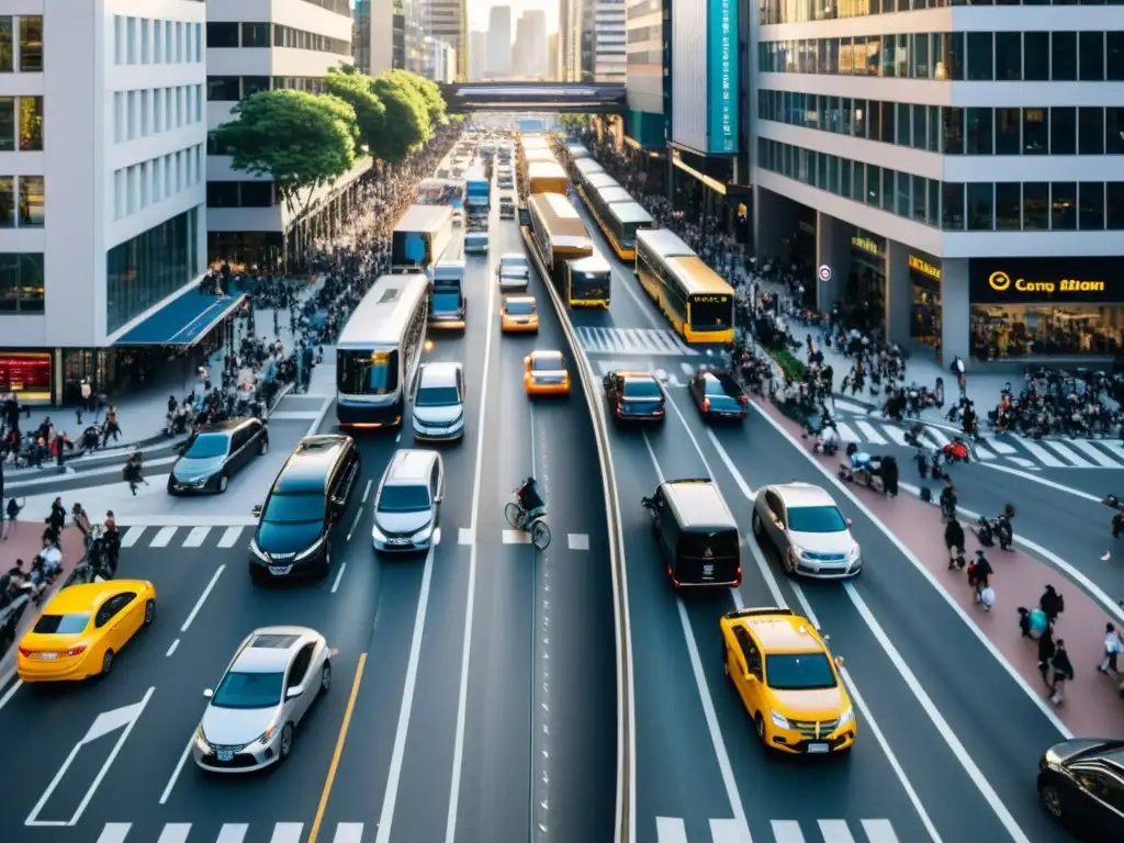 Vista aérea de caótico tráfico urbano, destacando la relevancia del Big Data en Apps de Transporte