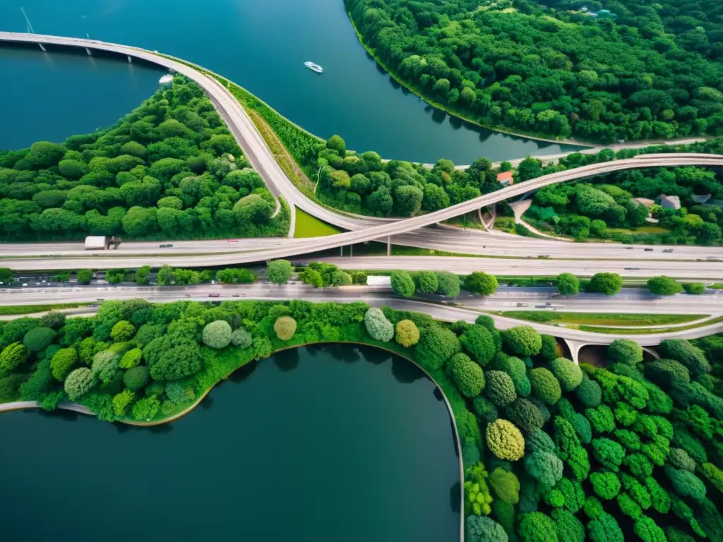 Vista aérea de una ciudad con sistemas de movilidad urbana y su impacto ambiental