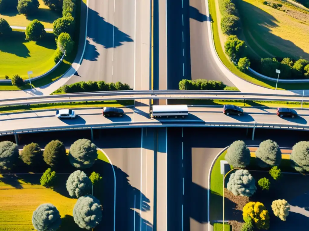 Vista aérea detallada de una concurrida caseta de peaje, mostrando la influencia de los peajes en carreteras y la evolución de la infraestructura vial