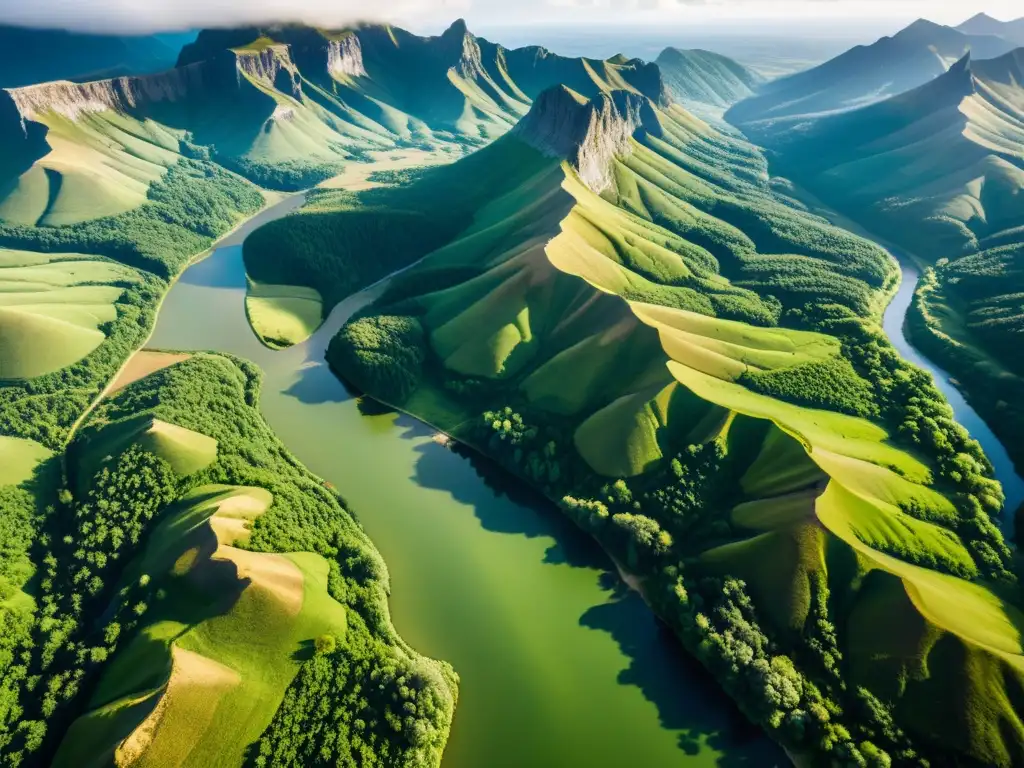 Vista aérea detallada de un paisaje montañoso capturado por drones para mapeo topográfico terrestre