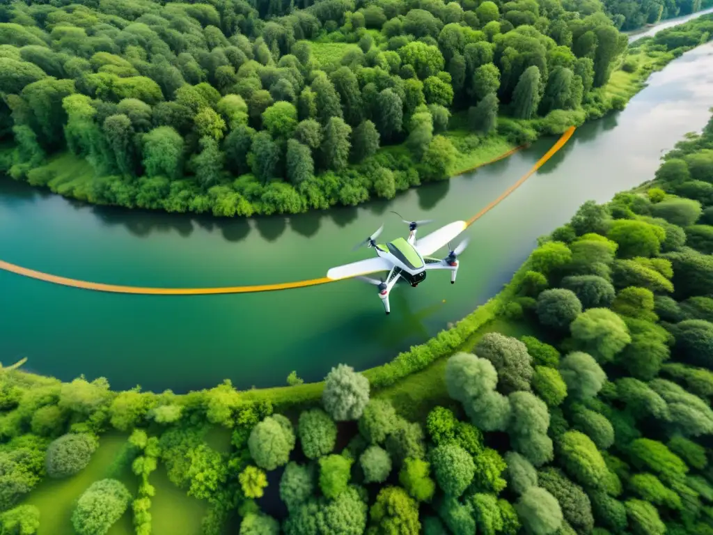 Vista aérea de drones de transporte sobre un paisaje verde