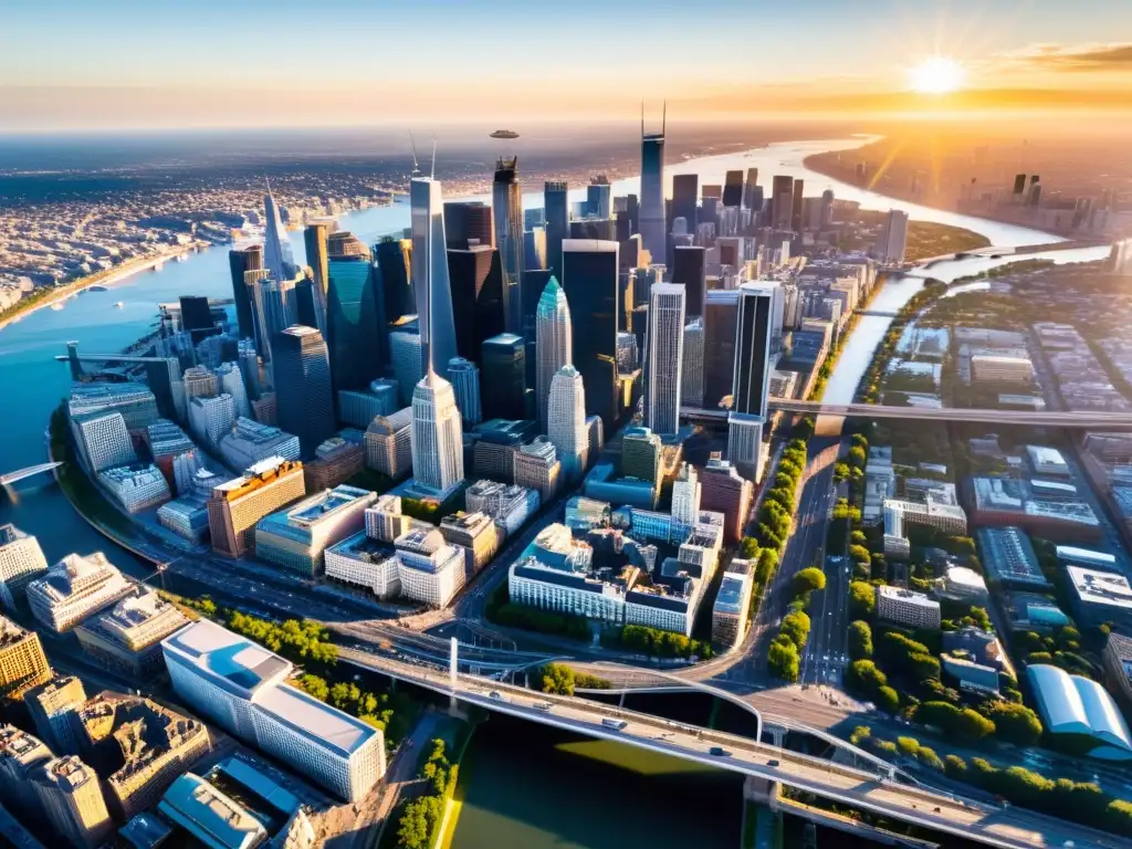 Vista aérea impresionante de una ciudad vibrante desde un tour en helicóptero