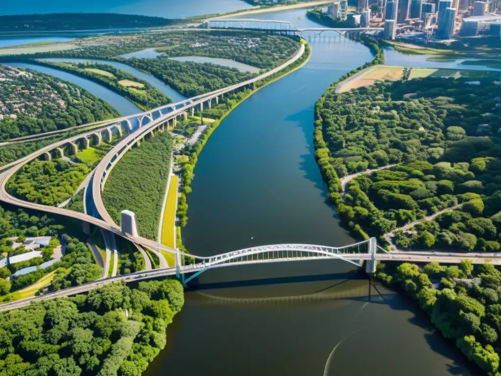 Vista aérea impresionante de puentes que resaltan la importancia en transporte terrestre, conectando comunidades