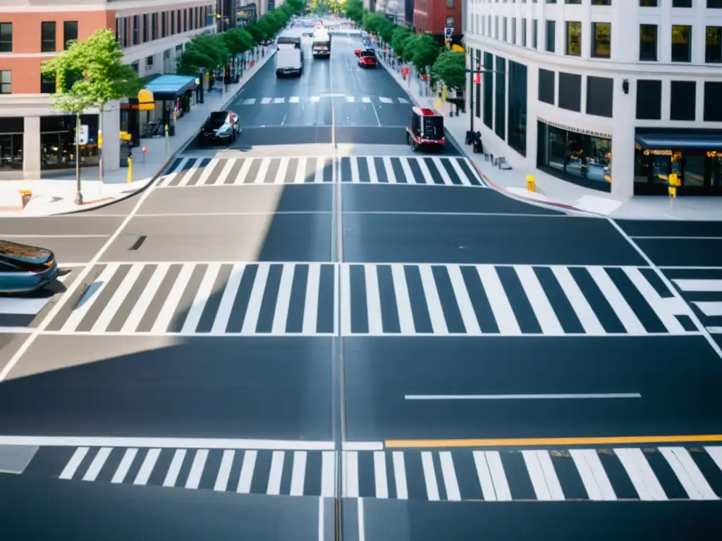 Vista aérea de intersección urbana con accesos accesibles y personas con movilidad eficiente rutas accesibles