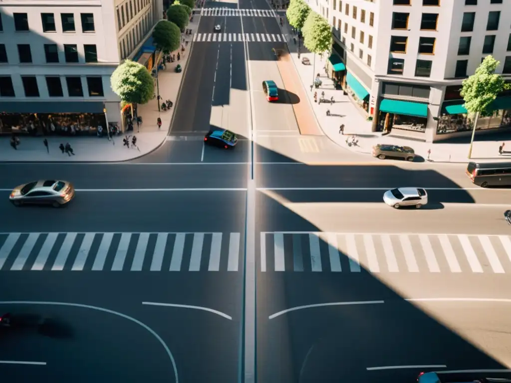 Vista aérea de intersección urbana, reflejando avances seguridad vial protección usuarios