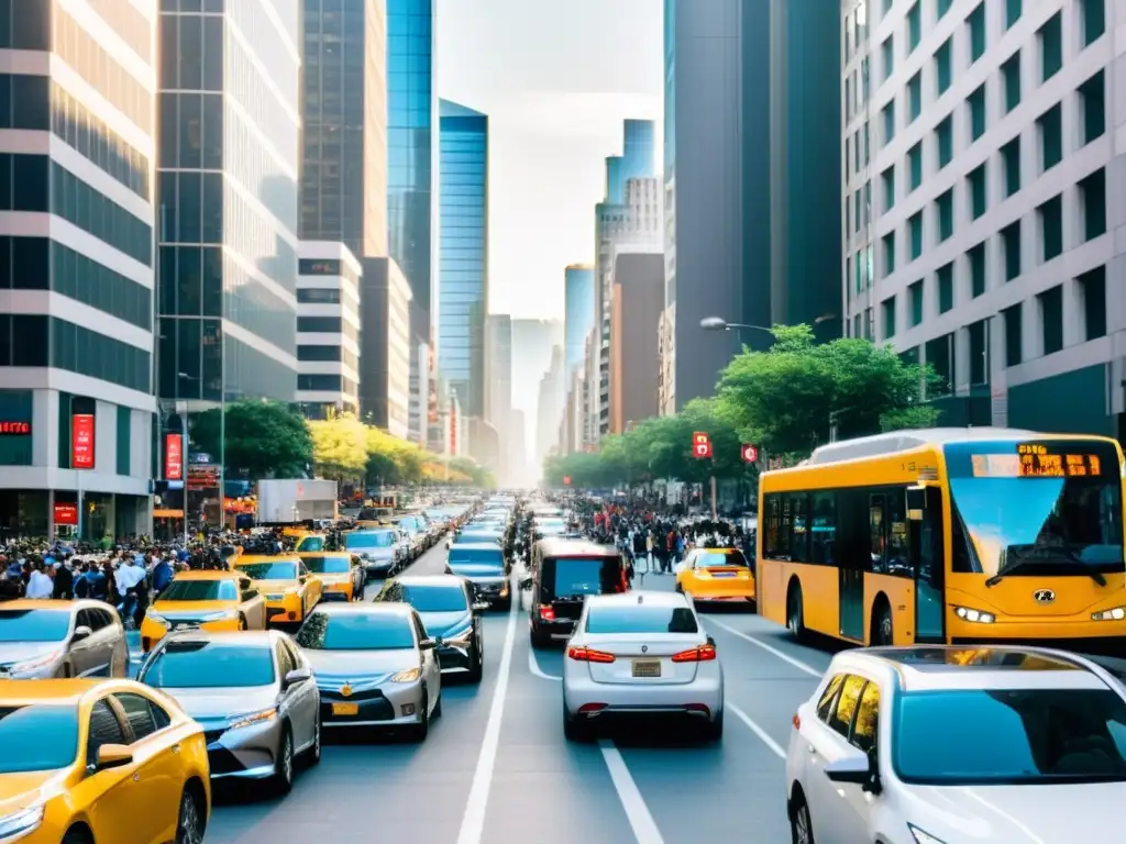 Vista de una calle congestionada en la ciudad, mostrando la necesidad de ventajas carpooling en la planificación urbana