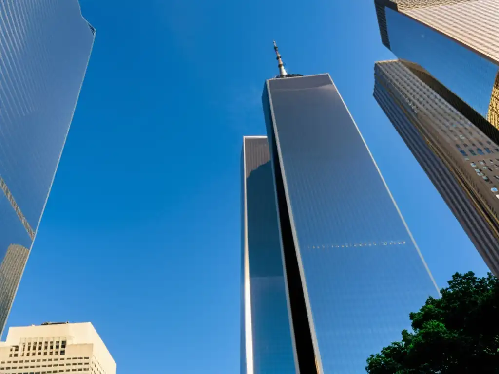 Vista detallada de las Torres Gemelas en un día soleado antes del 11S