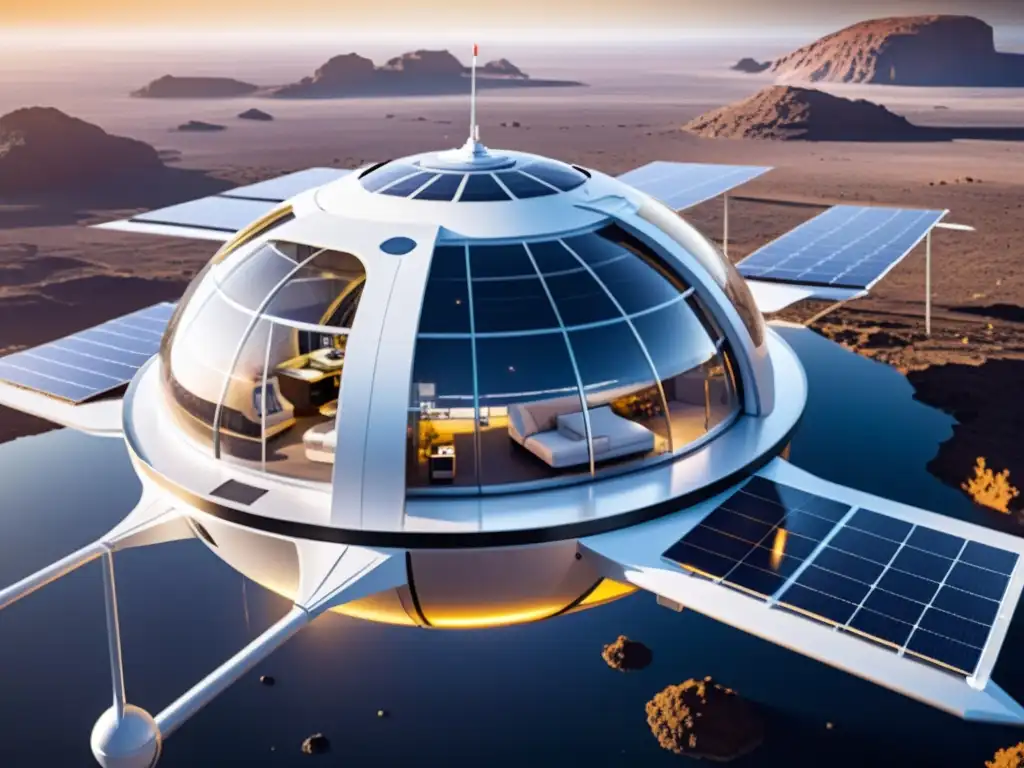 Vista impresionante de hábitat espacial futurista en órbita, desafíos arquitectura sostenibilidad órbita, vida sostenible