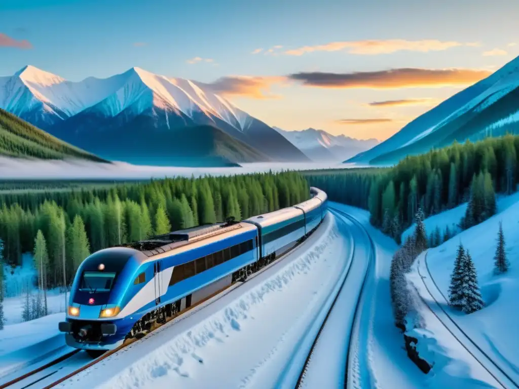 Vista impresionante del Ferrocarril Transiberiano serpenteando a través de la belleza natural de Siberia