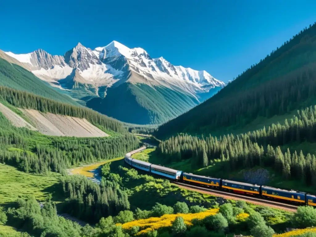 Vista impresionante de los majestuosos picos nevados de las Montañas Rocosas desde un tren