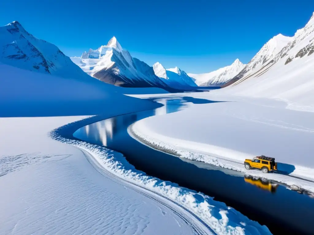 Vista impresionante de vehículos en la tundra ártica, reflejando la belleza y desolación de los corredores logísticos fríos del mundo