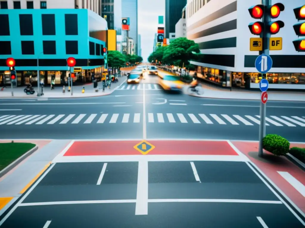 Vista de una intersección urbana con señales de tráfico, resaltando la importancia de las señales de tráfico en la ciudad