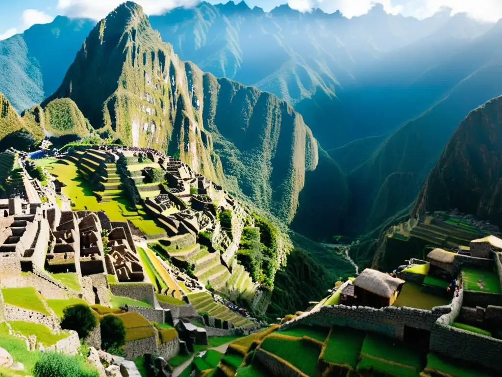 Una vista panorámica de la antigua Ruta Inca, con picos montañosos y valles verdes