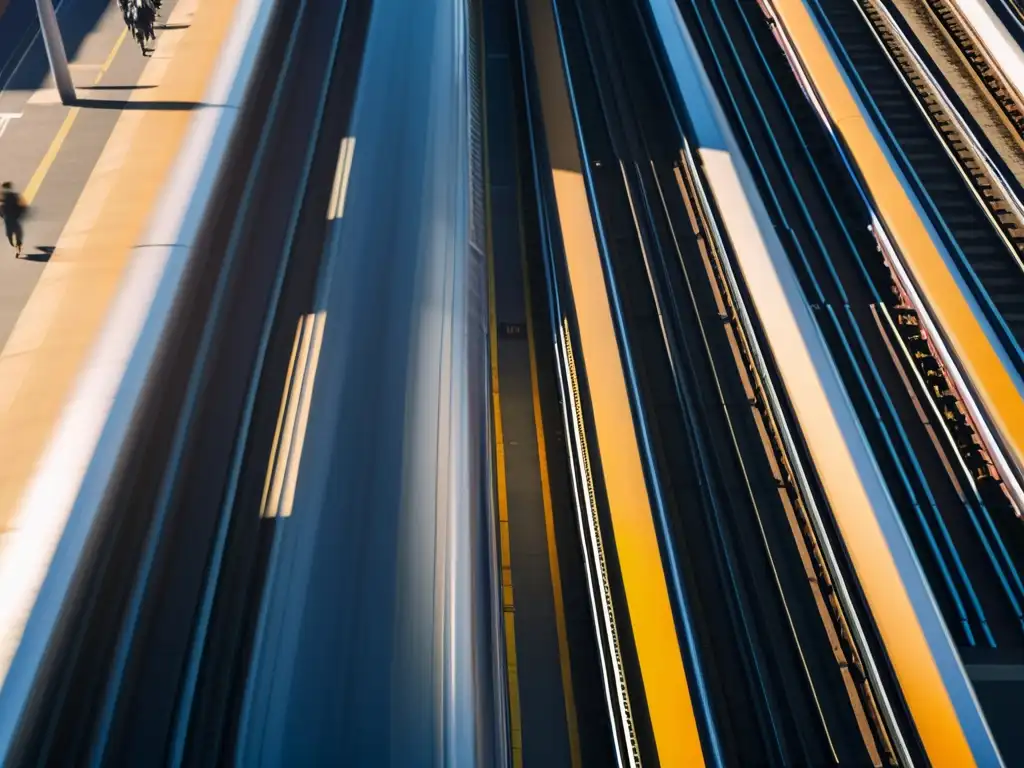 Vista panorámica de una estación de tren bulliciosa con sistemas de vigilancia en estaciones de transporte, mostrando diversidad y movimiento