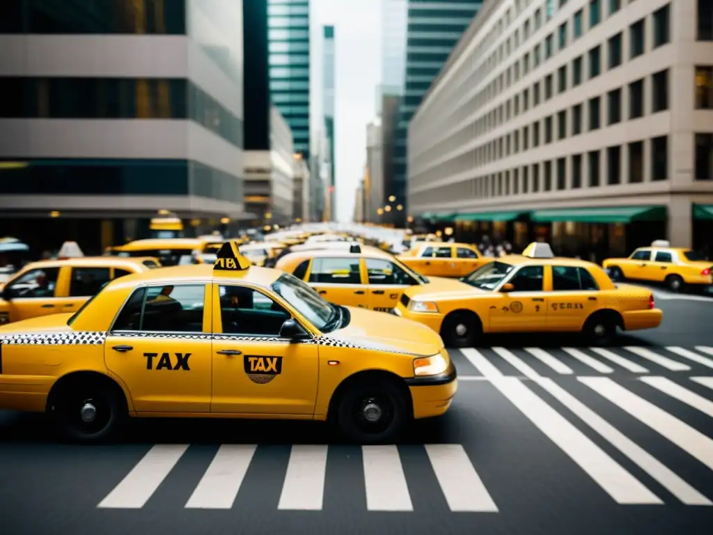 Vista de la evolución de los taxis modernos en una bulliciosa ciudad, fusionando lo clásico y lo contemporáneo