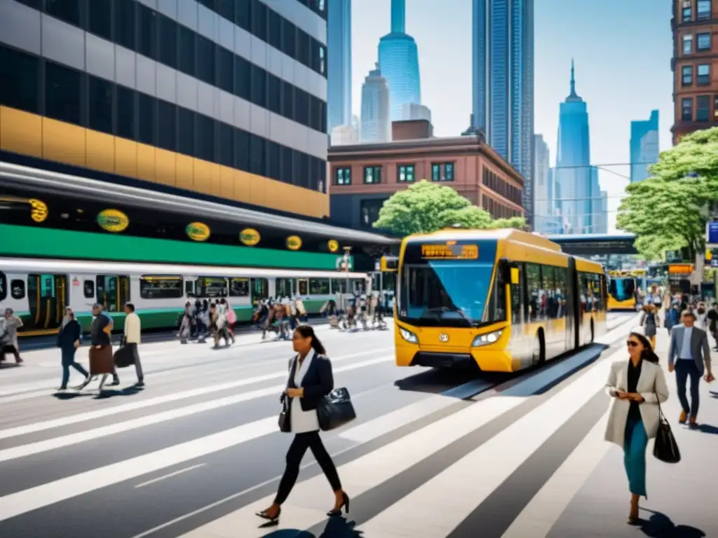 Vista urbana con buses, tranvías y metro