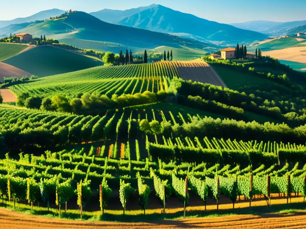 Vistas panorámicas de viñedos en Toscana, Italia, con ciclistas disfrutando rutas de enoturismo en bicicleta