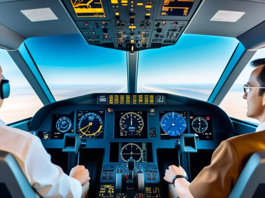 Comparación visual: integración pantallas táctiles pilotos en cockpits analógicos y digitales, resaltando la evolución tecnológica en la aviación